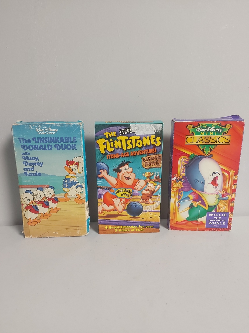 Vintage Cartoon VHS Lot of 3 Disney Donald Duck Willie the Whale Flintstones